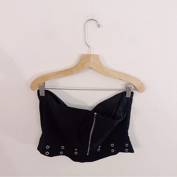 Princess Polly Passionette Strapless Top Black Corset Silver Eyelets - Picture 5 of 9